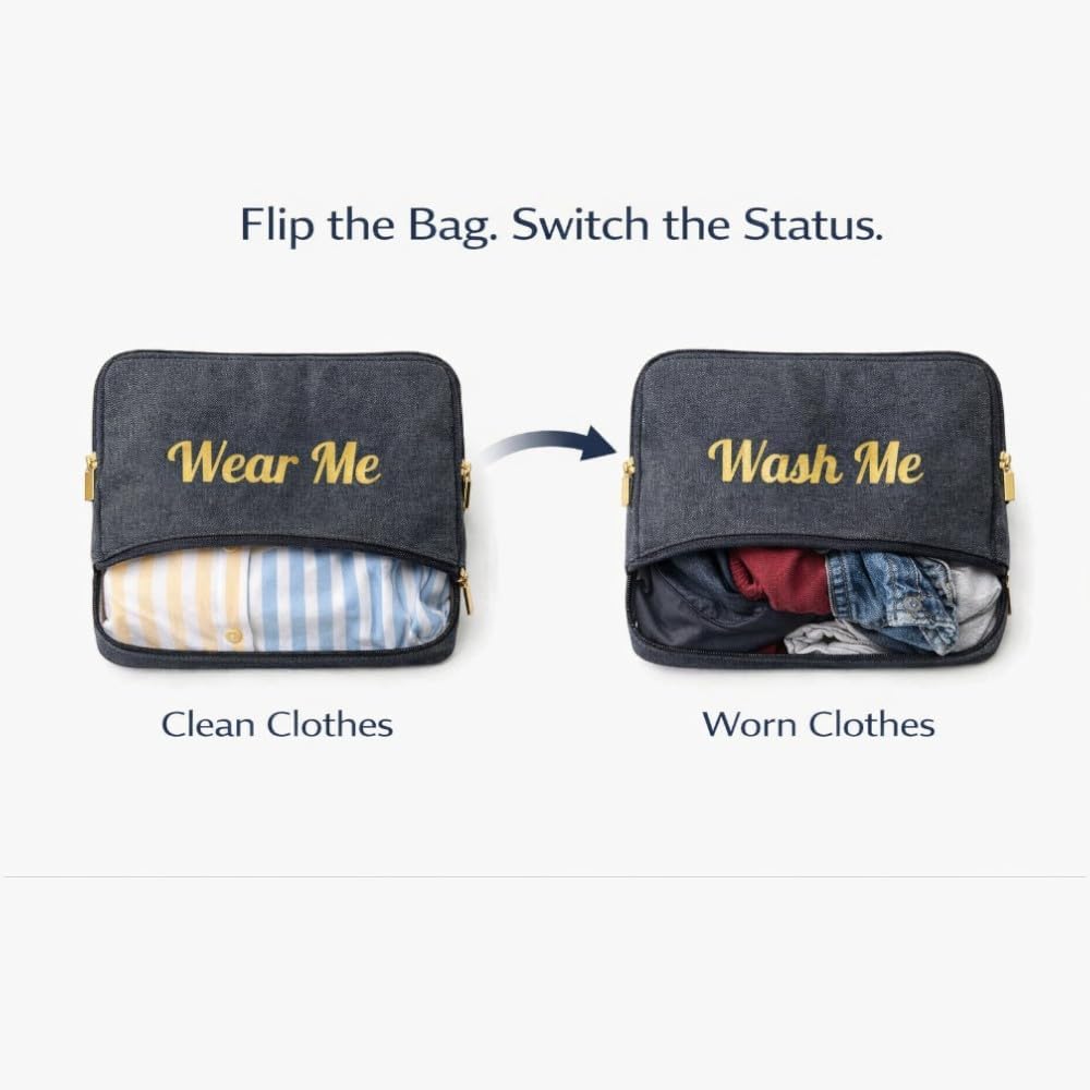 Travel Fanatics Wear Me Wash Me Travel Laundry Bag - 2-Sided Clean and Dirty Clothes Organizer Pouch for Suitcase, Carry-On and Trips