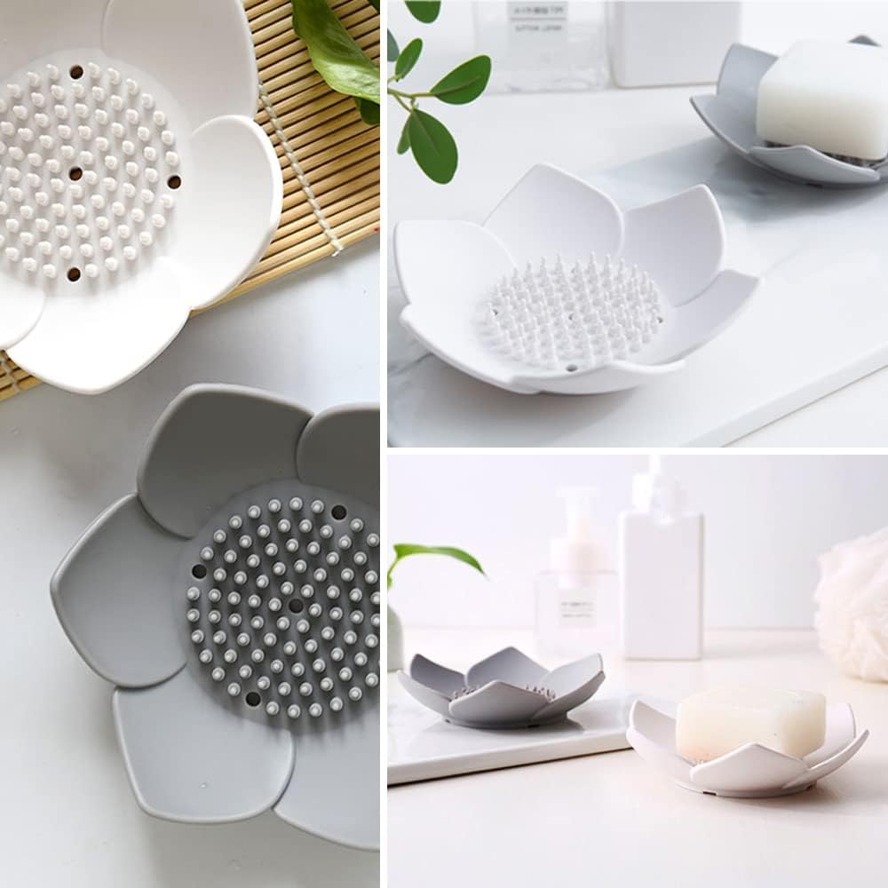 2 Pack Silicone Soap Tray Dishes Soap Holder Saver Draining Bathroom Shower Sink Bathtub