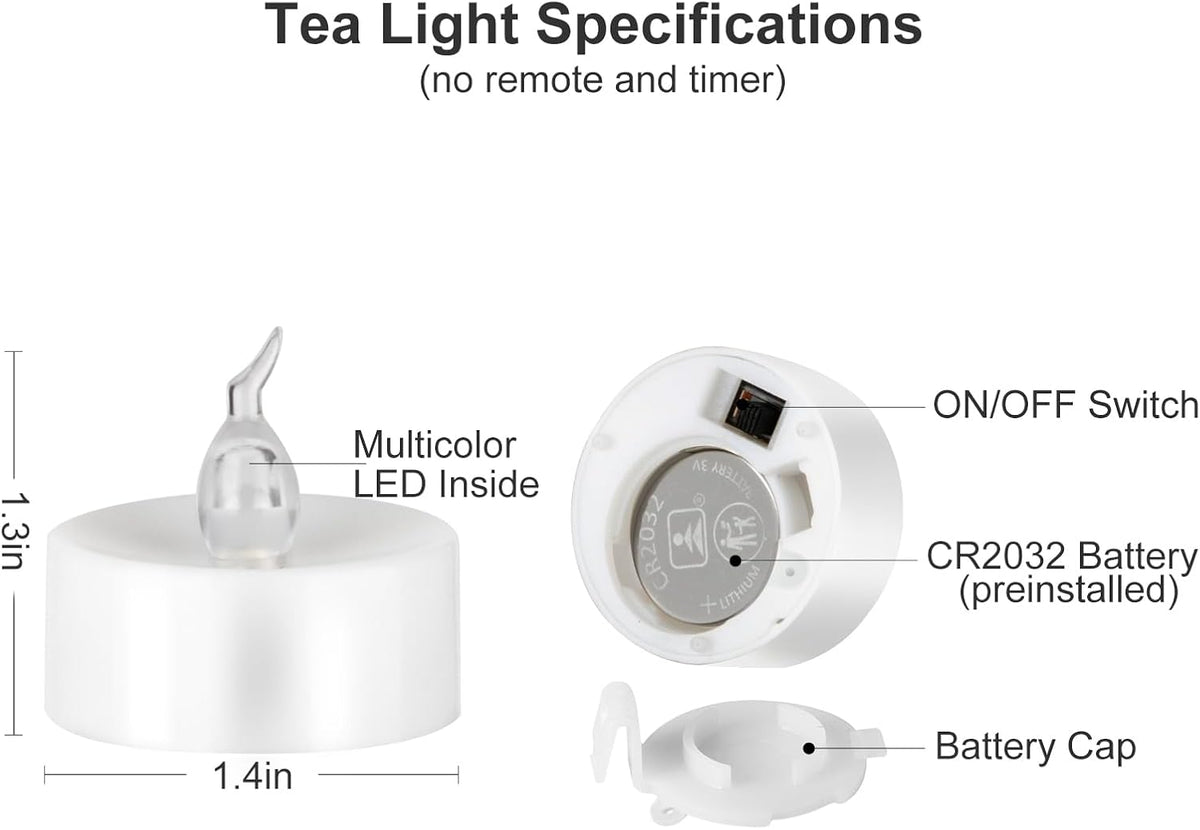24 Pack Battery Operated Color Changing Tea Lights, White Base