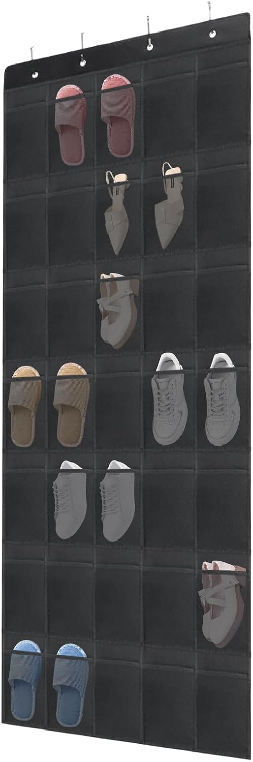 Over the Door Shoe Organizer, 35 Mesh Pockets, Black, 4 Metal Hook