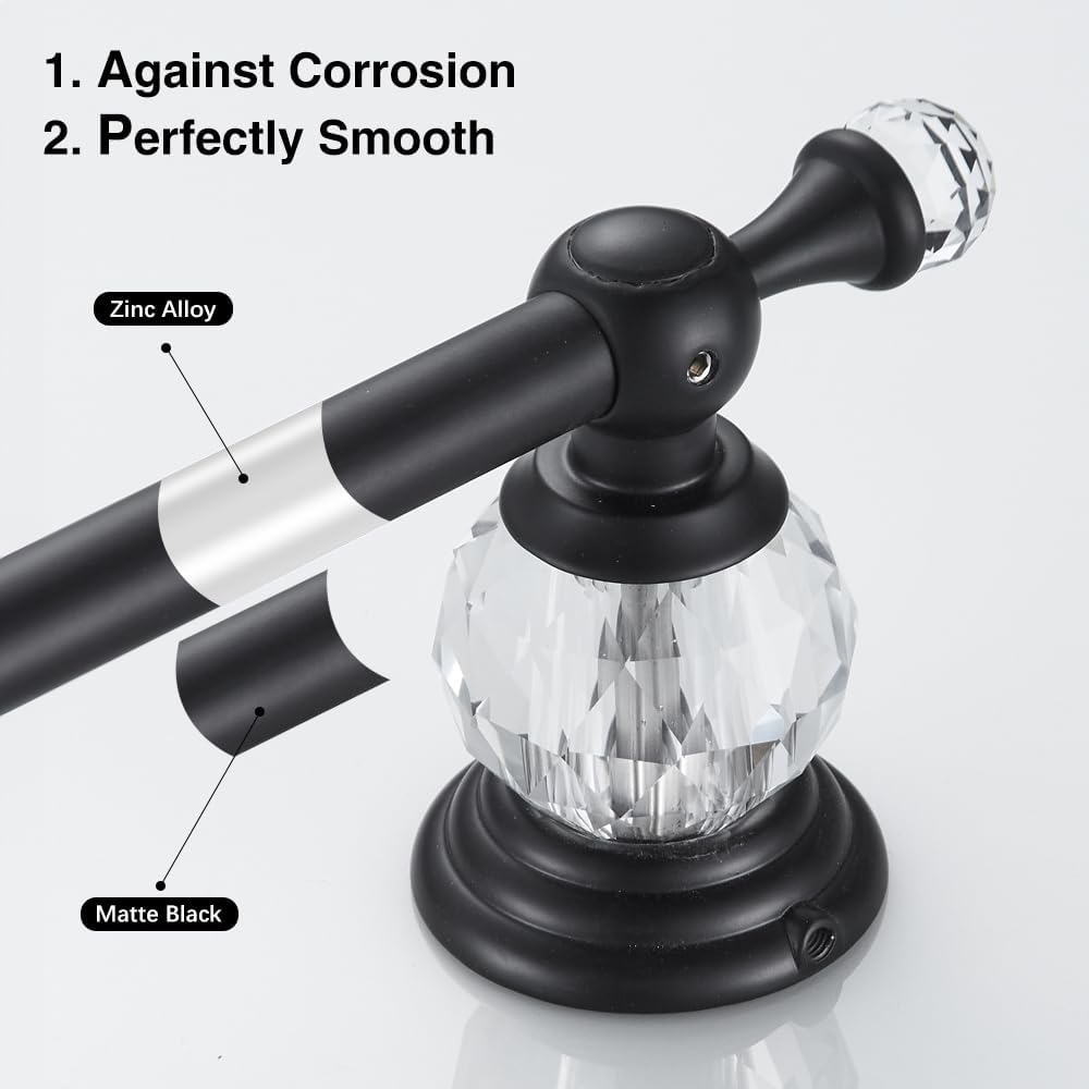 Crystal Black Towel Bar, Adjustable Bathroom Towel Holder Bar, Matte Black Single Towel Rack Hanger Home Towel Holder Rod for Bathroom Wall Mounted Bathroom Accessory