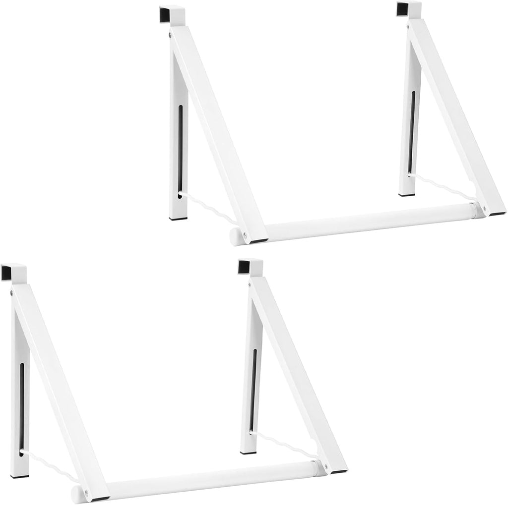 Optish Foldable Over The Door Clothes Hanger, Space Saving Small Clothes Rack Door Hangers for Clothing, 2Pack, White