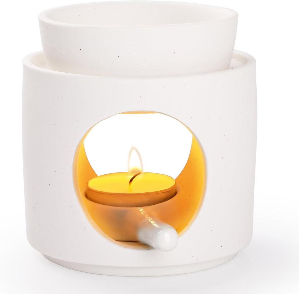WD&CD Wax Melt Ceramic Oil Burner White, Aroma Diffuser Essential Oil Burner Aromatherapy Wax Burner with Tealight Holder, Home Bedroom Decor