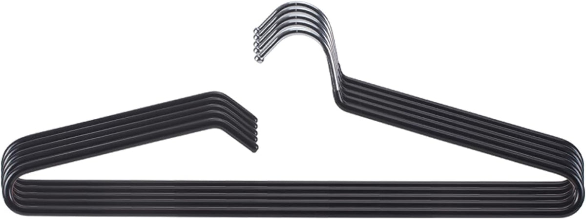 Non-Slip Metal Clothes Hangers - 5 Pack, Space-Saving Short Neck Hangers for T-Shirts, Dresses, Tank Tops, Jackets (Black)