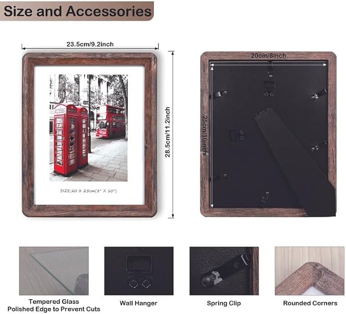 8x10 Wood Picture Frame,Rustic Barn Wood with Clear Tempered Glass