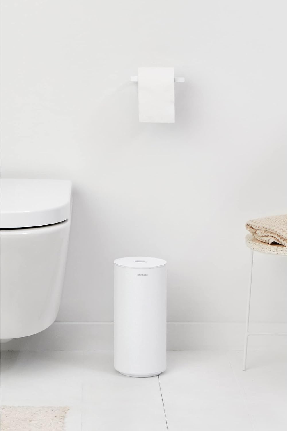 Brabantia Mindset Toilet Roll Dispenser (Mineral Fresh White) Anti-Rust, Discreet Bathroom Tissue Holder, 2 Spare Rolls (Ø 5.37") Wall-Mountable Tidy Storage