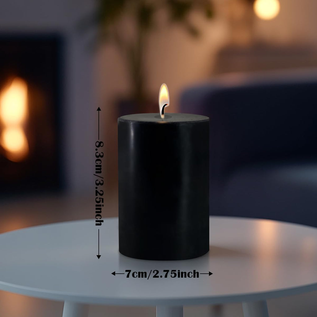 2.75x3.25 Inch Black Pillar Candles Set of 6 - Decorative Unscented, Long Burning Dripless Candle for Home Table Decor, Smokeless Large Pillar Candles for Wedding, Dinner, Halloween, Christmas Decor