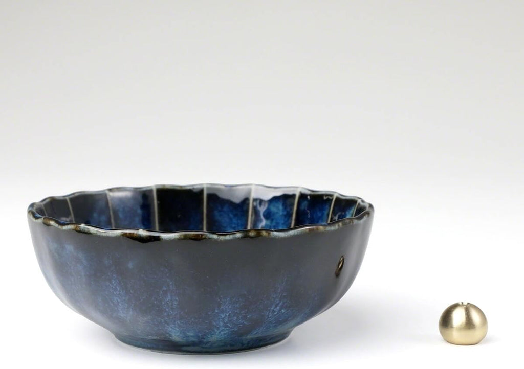 Asayu Japan Lotus Incense Holder for Sticks, Navy Blue Ceramic, 4.1in