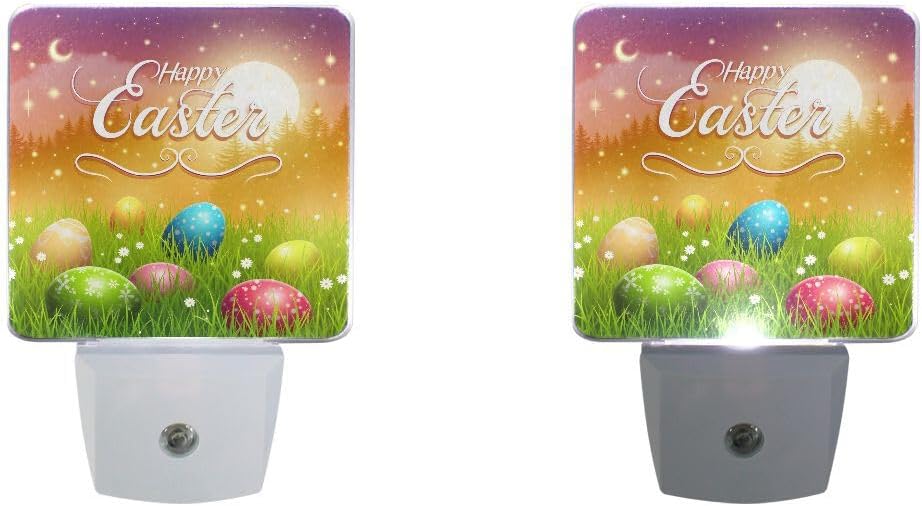 Plug-in LED Night Light Lamp, Happy Easter Eggs with Dusk to Dawn Sensor for Bedroom, Bathroom, Hallway, Stairways, or Any Dark Room, 2-Pack