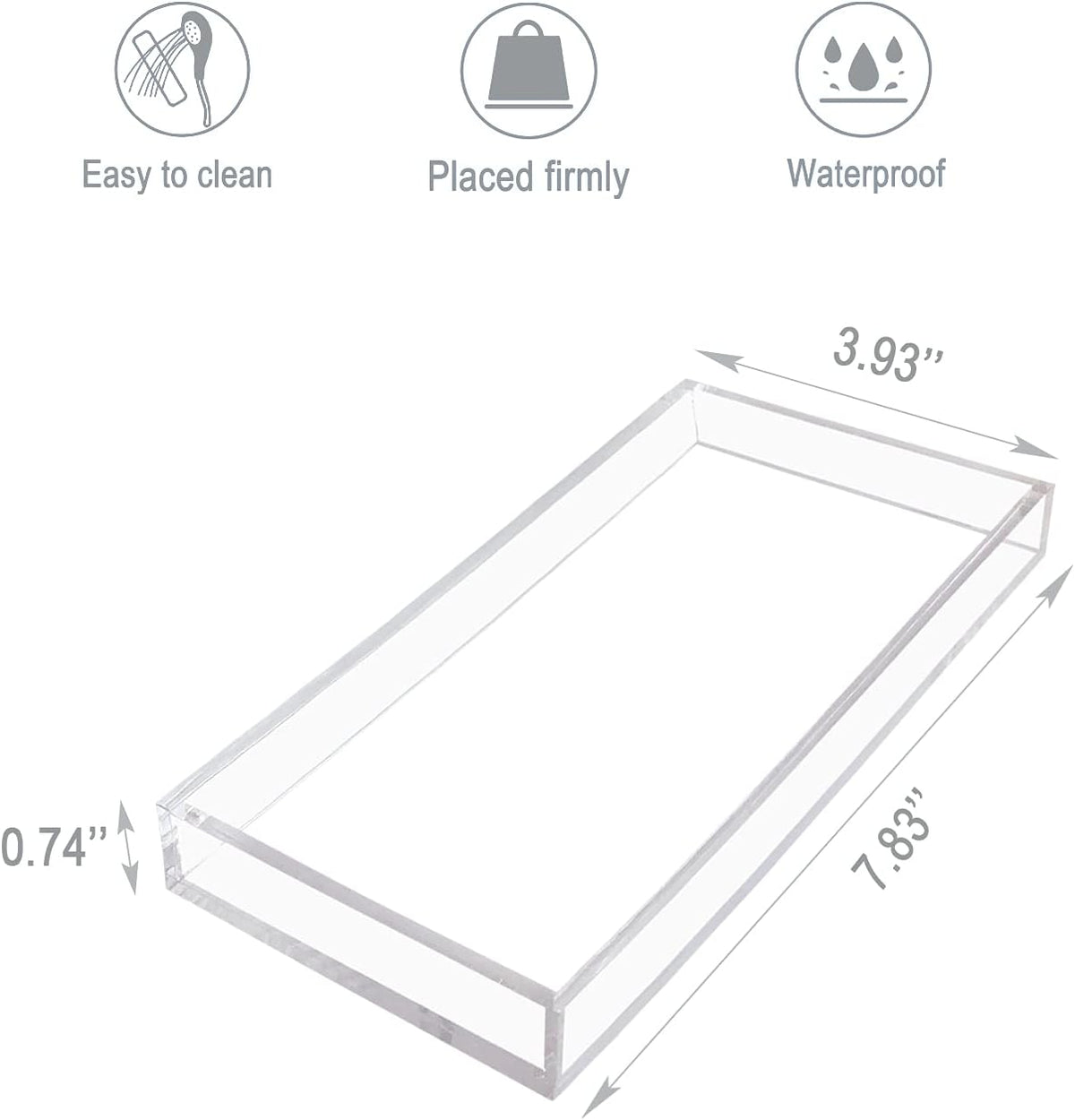 Acrylic Vanity Tray for Organizing, Clear Bathroom Trays for Counter, Desk, Dresser