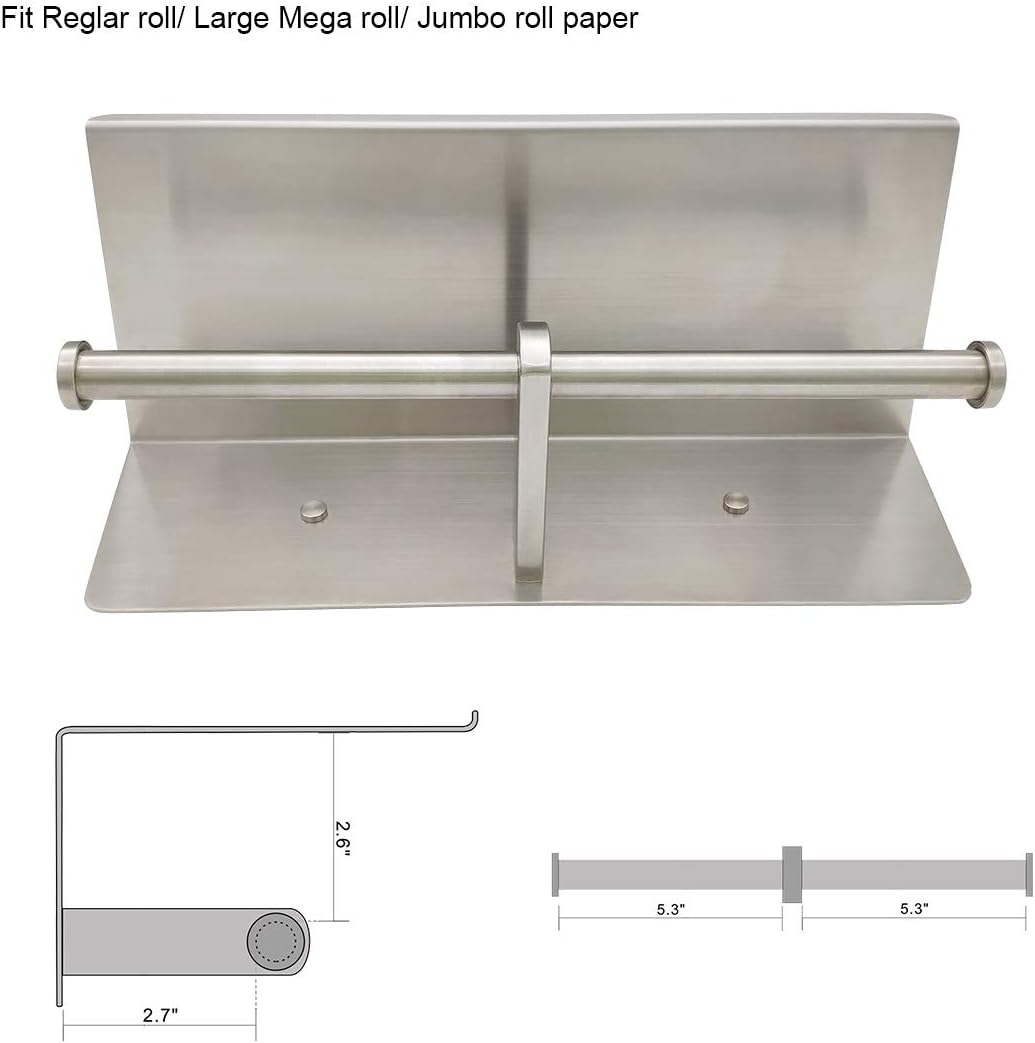 Large Double Toilet Paper Holder with Shelf, GZILA Dual Toilet Paper Rolls Holder Wall Mounted, Bathroom Mobile Phone Storage Rack, Tissue TP Dispenser, SUS304 Stainless Steel Brushed Nickel