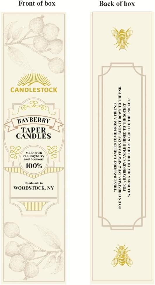 Candlestock Real Bayberry Taper Candle Pair 8 inch - Pure Bayberry and Pure 100% USA Beeswax Blend - Dripless Taper Candle Pair