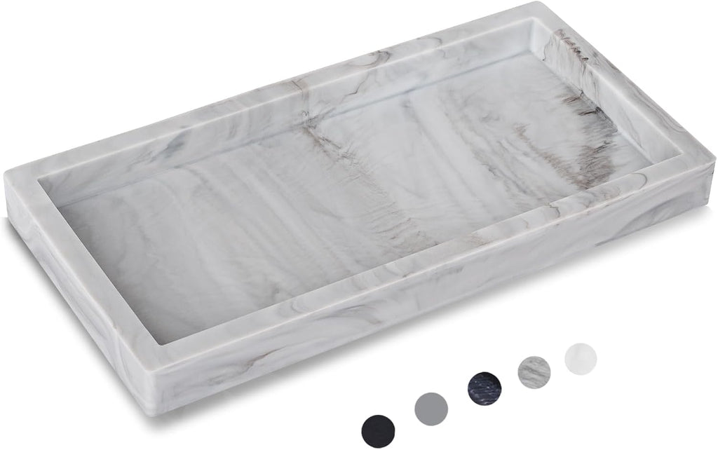 Silicone Bathroom Vanity Tray Dish Soap Holder Sink Organizer, Marble Grey