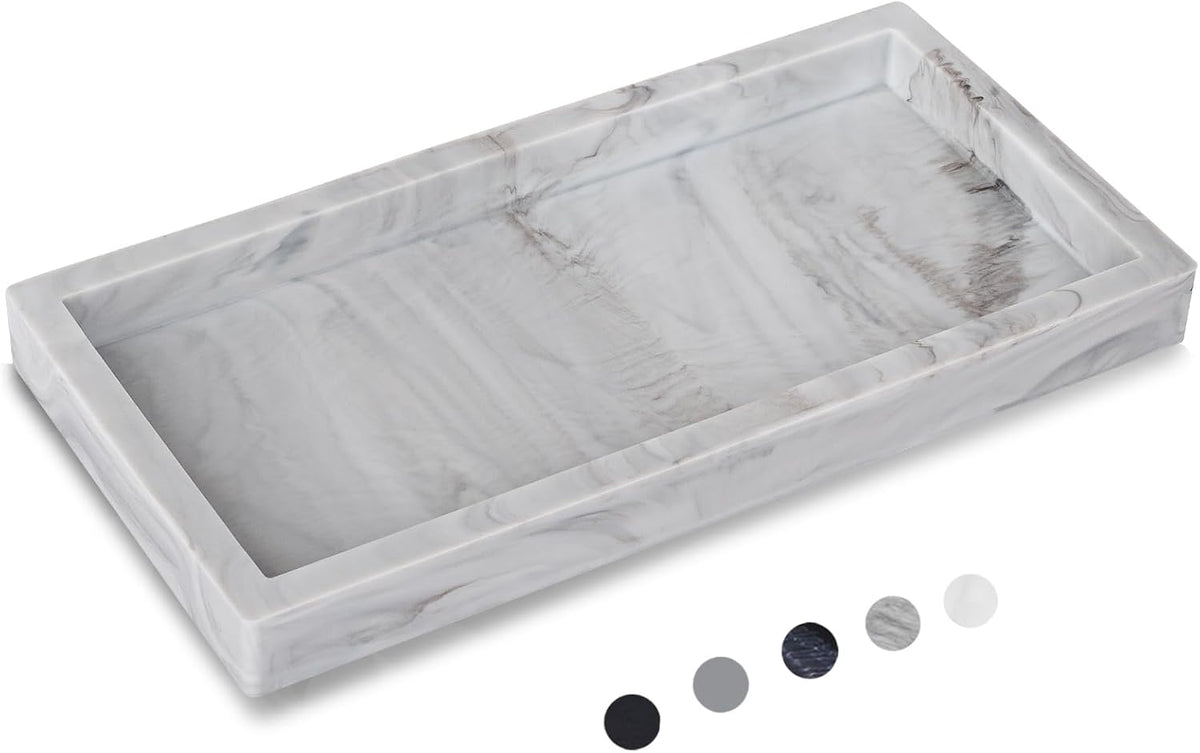 Silicone Bathroom Vanity Tray Dish Soap Holder Sink Organizer, Marble Grey