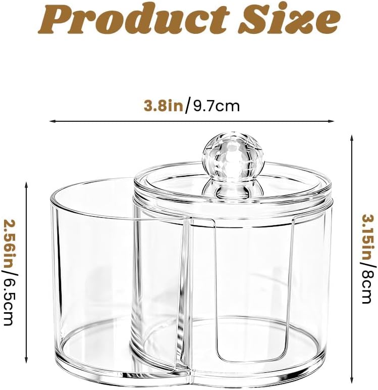 2-Grid Cotton Swab Holder with Removable Dustproof Lid, Clear