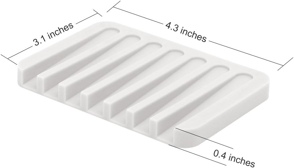 Anwenk Flexible Silicone Soap Dish Shower Waterfall Tray Saver Holder Drainer for Shower/Bathroom/Kitchen/Counter Top, Keeps Soap Bars Dry and Clean, Easy to Clean - White, 2 Pack