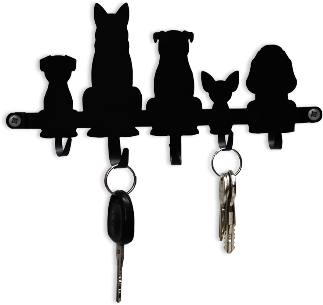 GEGUTON Dogs Design Wall Mounted Key Holder, Steel, Black