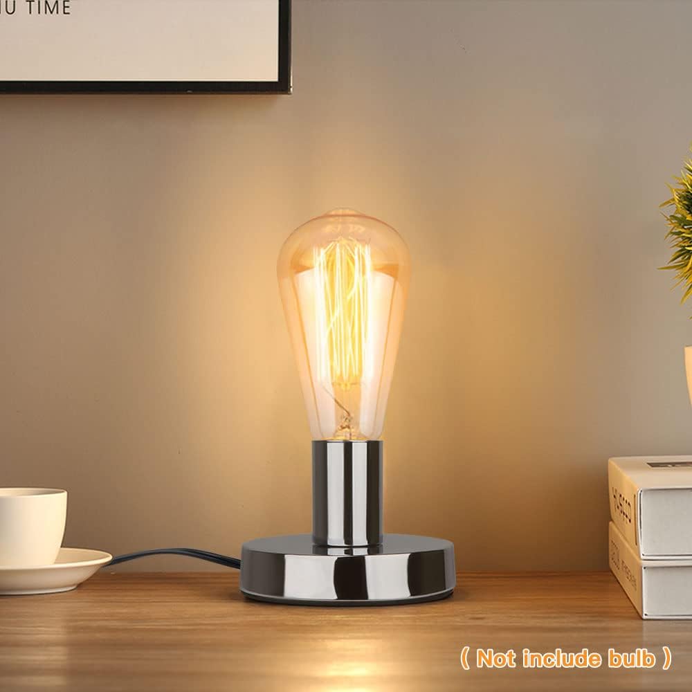 Helunsi Industrial Table Lamp Base, E26 E27 Silver Lamp Base Without Shade
