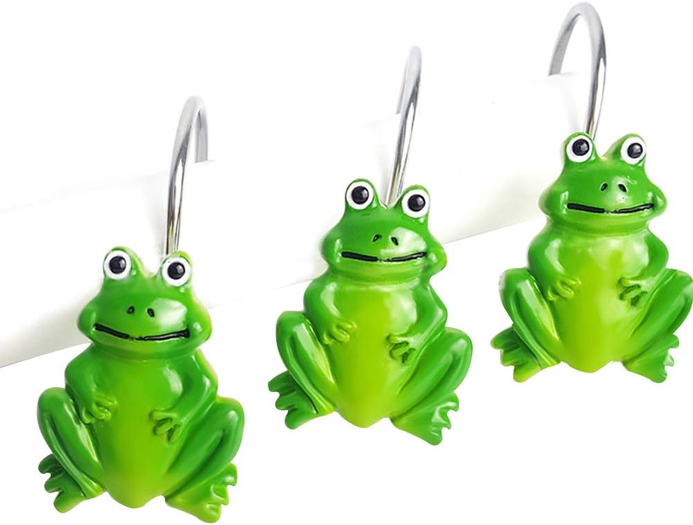 Gracelife Set of 12 Frogs Design Shower Curtain Hooks Animal Style Resin Bathroom Hangers Rust Proof Rings Shower Curtain Hook