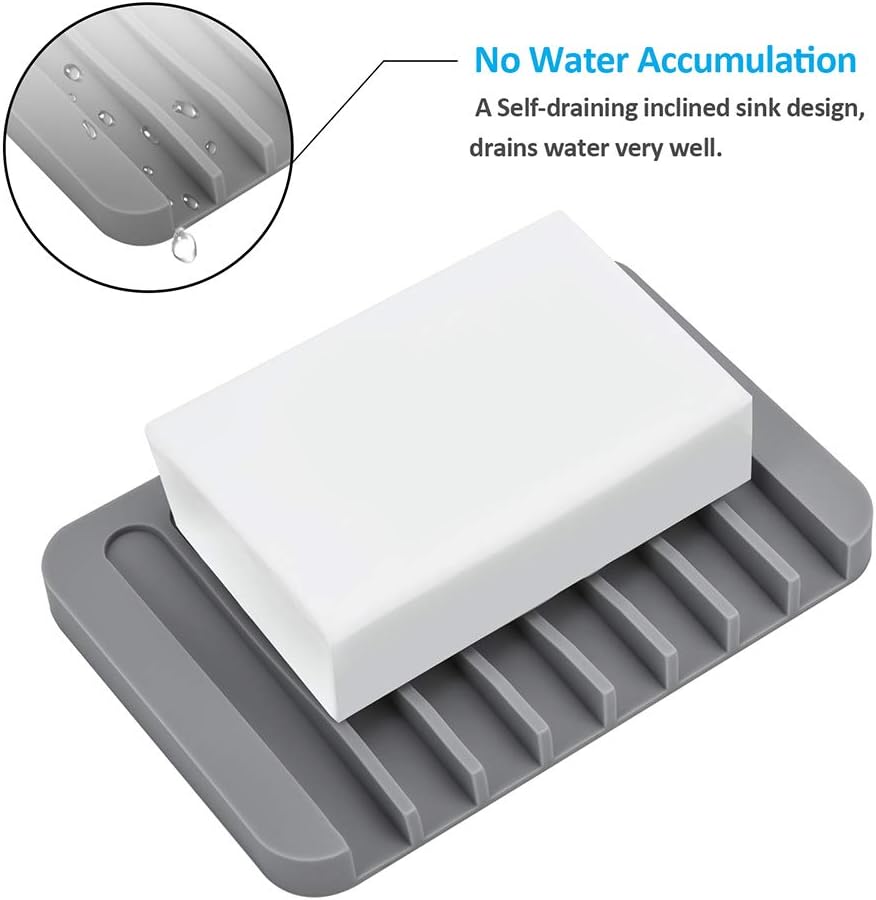 4PCS White Silicone Self-Draining Soap Holders for Shower, Bathroom