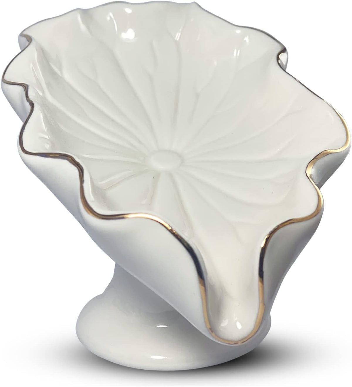 Bathroom Soap Dishes White, Lotus Leaf Soap Holder,Ceramic Soap Dish for Counter Top,Self Draining Soap Holder (White)