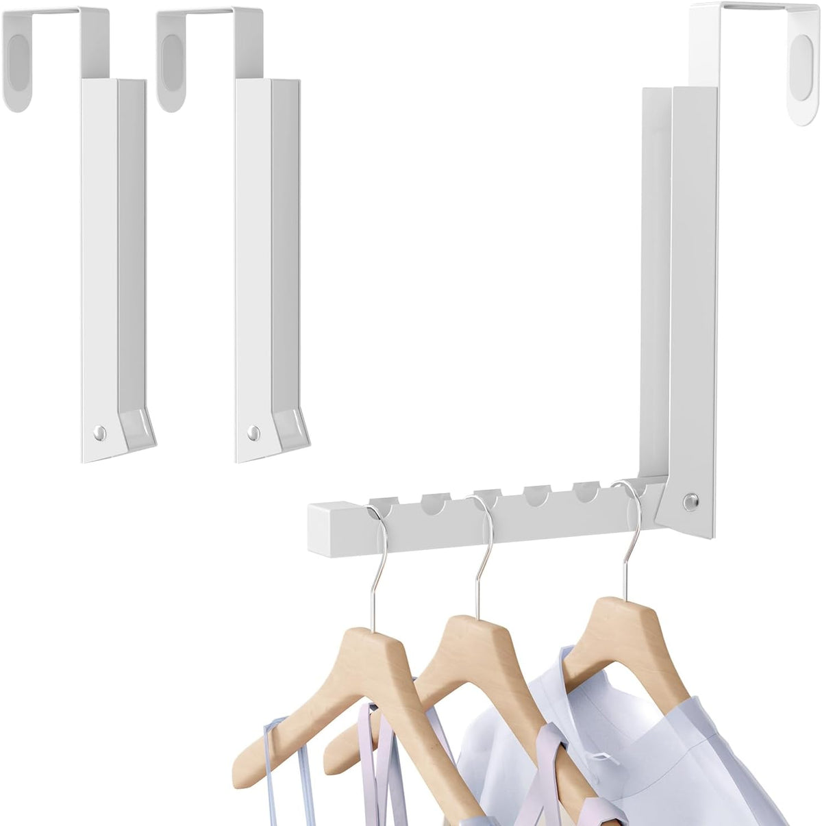 Over the Door Hook, Door Hooks for Hanging Towels, Bags,Coats,Umbrellas, Mirrors, Over Door Dual-Hook, Suitable for Bathrooms, Bedrooms, Laundry Rooms, Kitchens, Storage Rooms (White-2-BK)