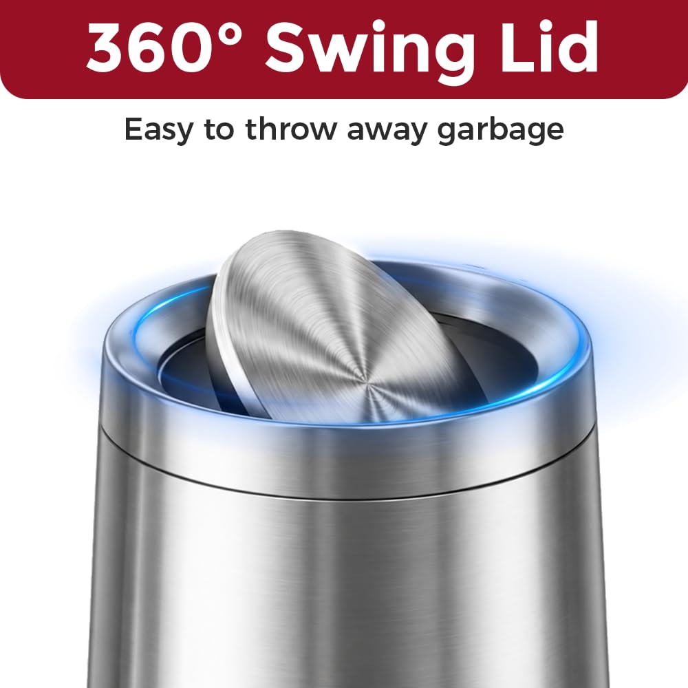 10L/2.6Gal Brushed Nickel Bathroom Trash Can with Lid,Sliver
