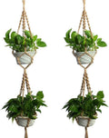 2 Pcs Macrame Plant Wall Hanging Hanger Double Tier Planter Holder Jute Rope, 55 Inch