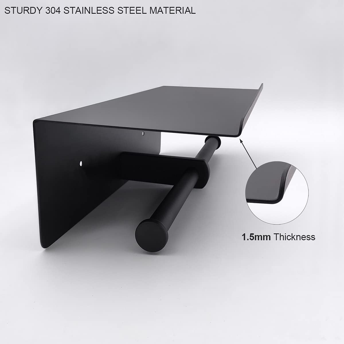 GZILA Double Toilet Paper Holder with Shelf Matte Black Wall Mounted, Dual Large Rolls Tissue Holder Multipurpose TP Dispenser, SUS 304 Stainless Steel