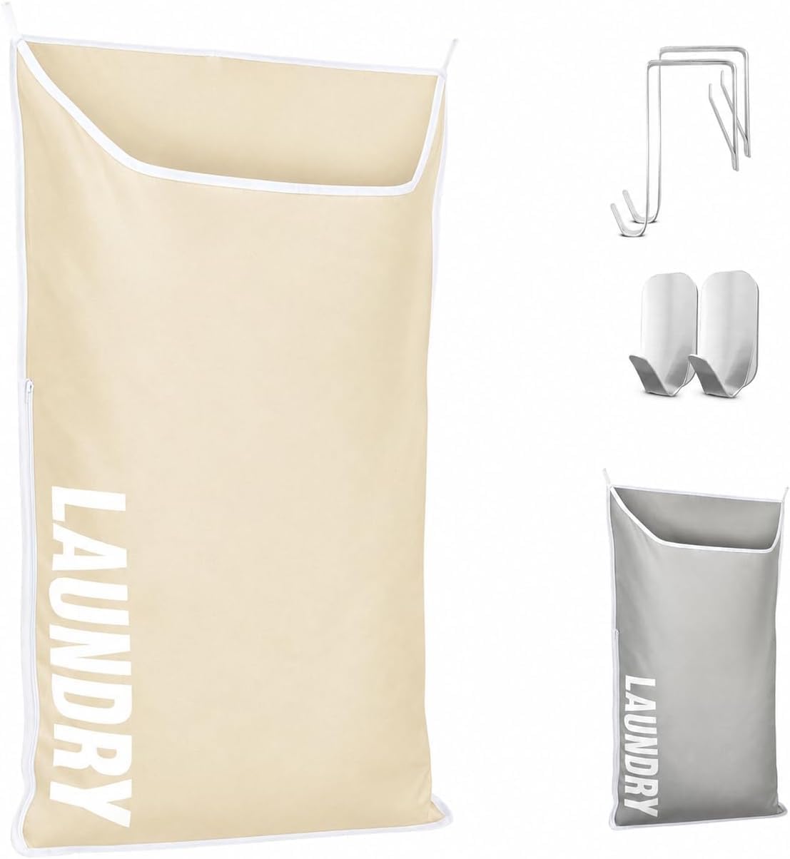 Hanging Laundry Hamper Bag,Space Saving over the Door Storage Bags – Behind the Door Hampers for Dirty Clothes, Wall Mounted Basket for Bathroom (Beige, 1-Pack)