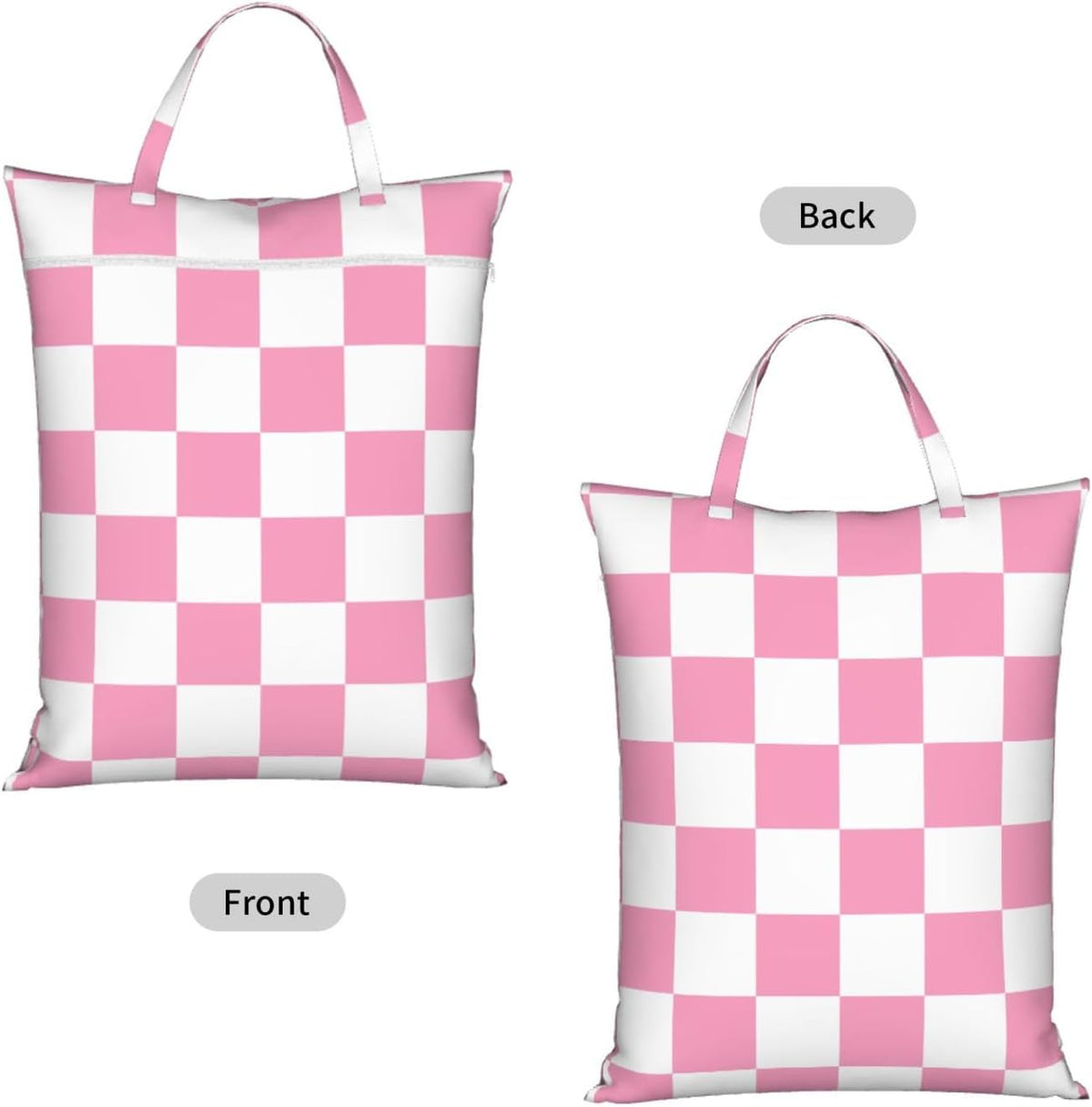 "pink and white checkerboard plaid 2-Pack Travel Laundry Bags for Dirty Clothes- Large Waterproof Laundry Tote, Wet & Dry Use, Reusable Foldable Carry Handles for Vacation, Gym & Dorm"