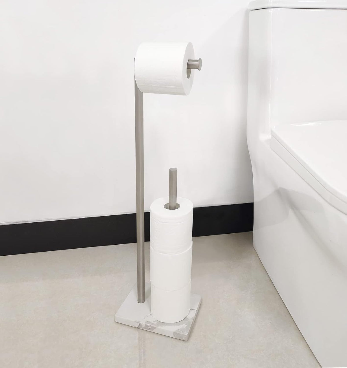 Gzila Free Standing Toilet Paper Holder Stand with Reserve, Heavy Weighted Marble Base Design, Bathroom Stands Tissue Rolls Holder, 304 Stainless Steel Brushed Nickel