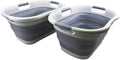 SAMMART 30L (7.9 gallon) Collapsible Plastic Laundry Basket - Foldable Pop Up Storage Container/Organizer - Portable Washing Tub - Space Saving Hamper/Basket (Grey/Dark Grey (Set of 2))
