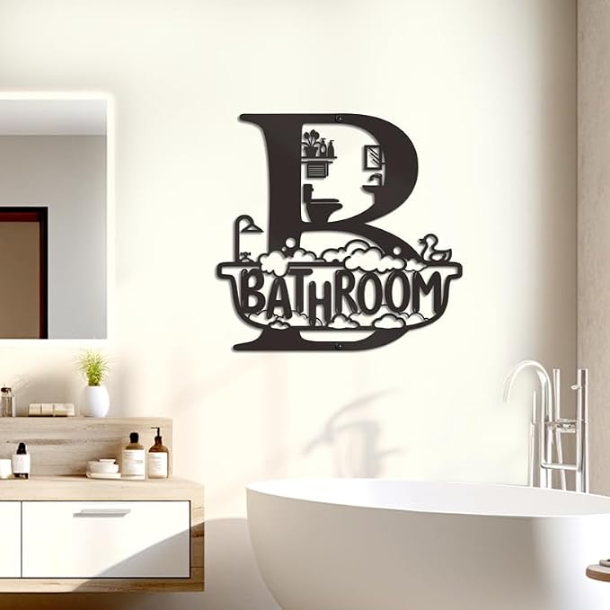 Bnesi Black Bathroom Wall Decoration, Modern Metal Bath Decor Wall Art Sign