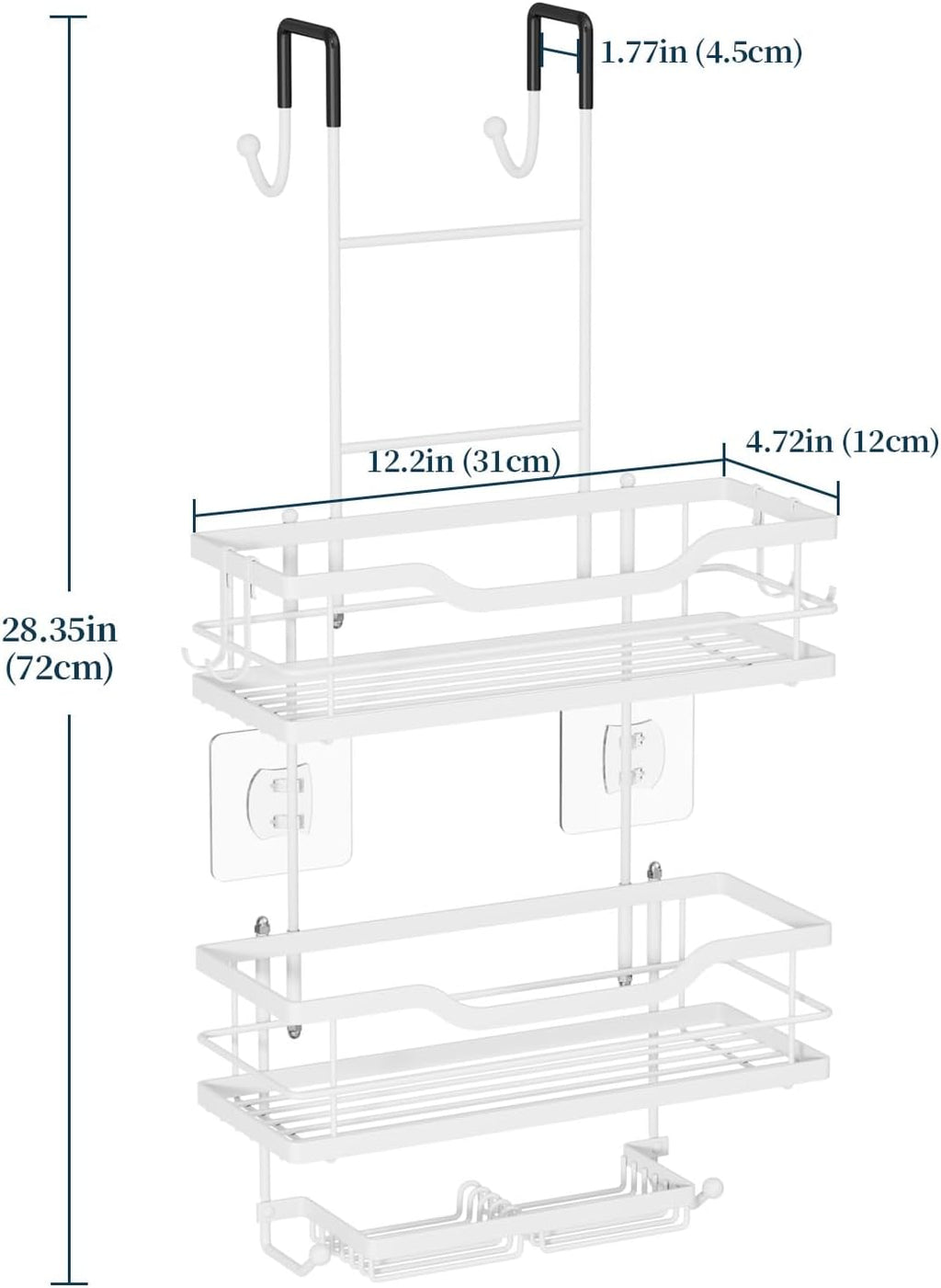 Consumest Over The Door Shower Caddy - 3 Tier Shower Organizer Hanging with Soap Holders, Large Capacity Shower Shelves with 6 Hooks, Bathroom Rack and Storage, White
