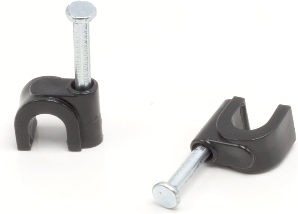 THE CIMPLE CO Single Coaxial Cable Clips 1/4 in - Indoor/Outdoor Cable Fasteners for Coax, Ethernet, CAT, Wires, and Tubing - Wire Clips with Nails 1/4 Inch (6mm) - 50 PCS, Black