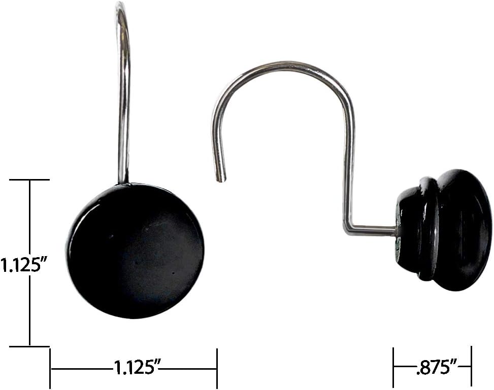 Creative Scents Black Shower Curtain Hooks Decorative | Set of 12
