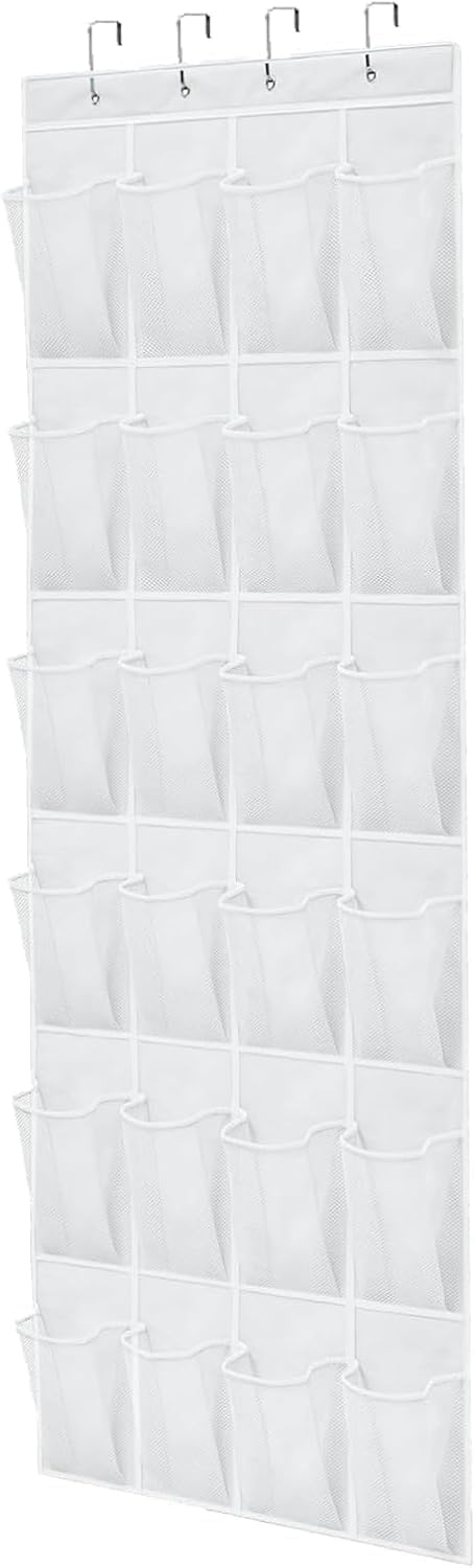 Over the Door Shoe Organizer Shoe Rack for Door Hanging Shoe Organizer (White, 24 pockets)