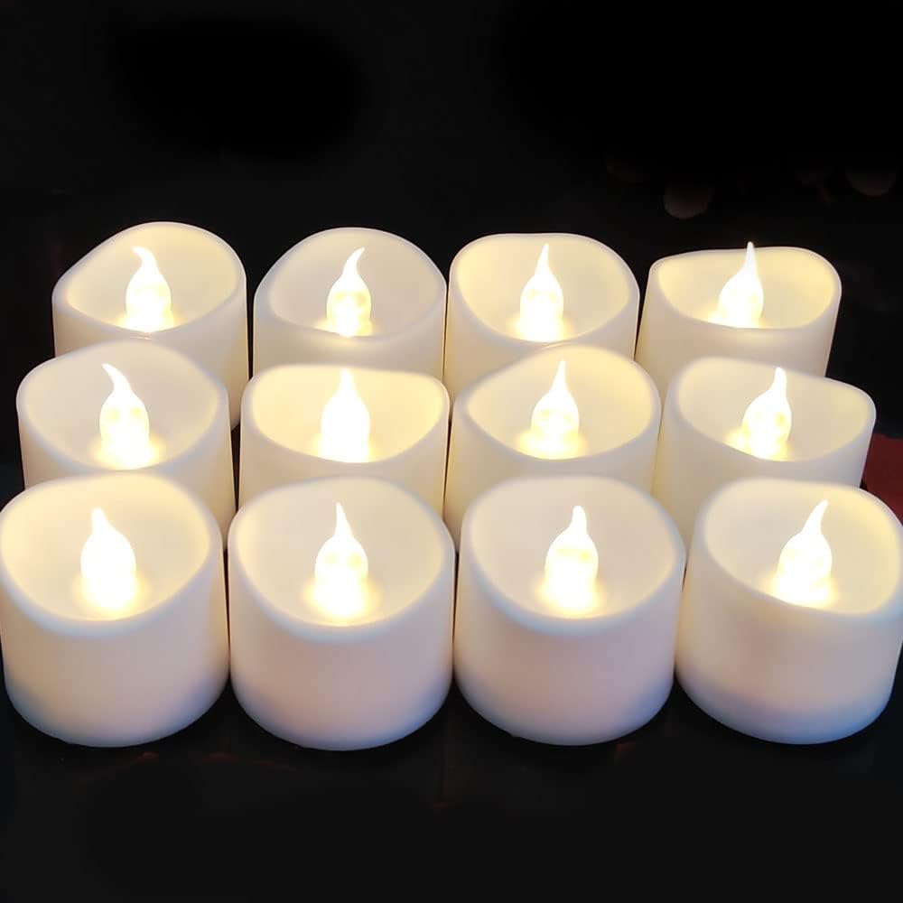Flickering Flameless Led Tealight Candles with Timer, 6 Hours On and 18 Hours Off in 24 Hours Cycle Automatically Battery Votive Candles for Home Decoration,12 Pack,Warm White