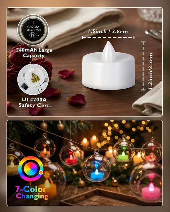 Homemory 50-Pack 7-Color Changing Flameless Tea Light Candles, 200+ Hours