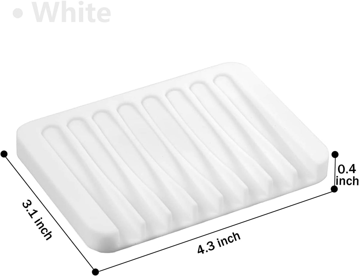Self Draining Soap Dishes, 4 Pcs Silicone Soap Saver, Waterfall Drainer Soap Holder for Bathroom, Extend Soap Life, Keep Soap Bars Dry Clean & Easy Cleaning (White & Grey)