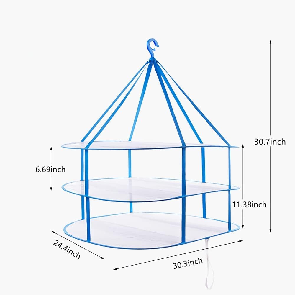 Large Size Sweater Hanging Dryer, 3 Tier Folding Drying Rack, Lay Flat to Dry Mesh Clothes Hanger for Sweater, Delicates and Swimsuit(30.3X24.4X30.7 in/1PCS)