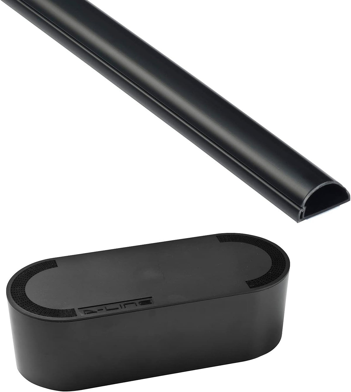D-Line Cable Management Box (Large) & Medium Cable Raceway Length 1.18" (W) x 0.59" (H) x 39" Length - Black