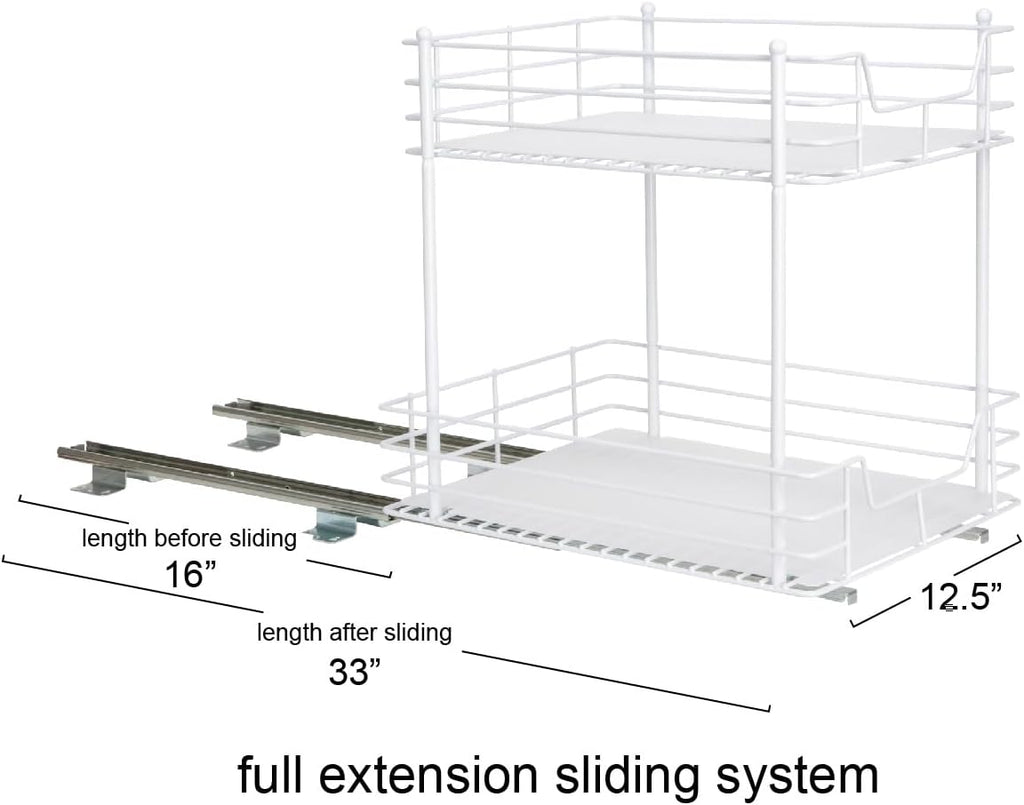Household Essentials White Steel Two-Tier Pantry Organizer with Plastic Accents