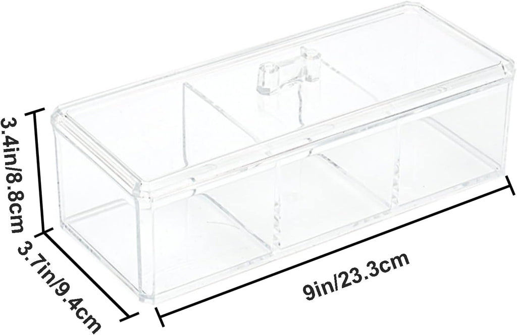 Square Qtip Holder Dispenser, 3 Compartments Cotton Ball Holder with Lid