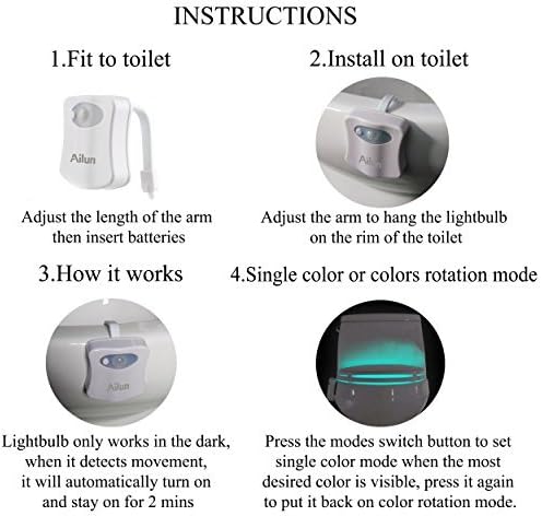 Ailun Toilet Night Light Motion Sensor LED 8 Colors Changing, 2 Pack
