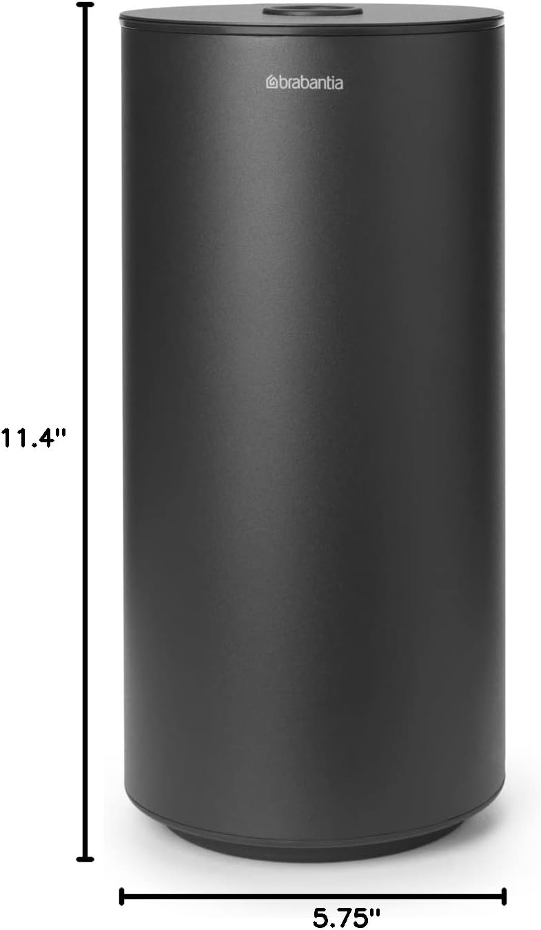 Brabantia Mindset Toilet Roll Dispenser (Mineral Infinite Gray) Anti-Rust, Discreet Bathroom Tissue Holder, 2 Spare Rolls (Ø 5.37") Wall-Mountable Tidy Storage