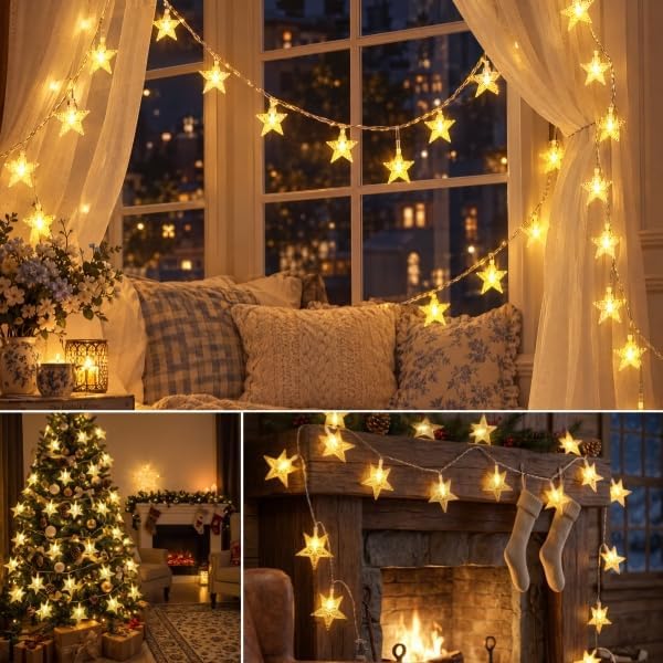 ITICdecor Star String Lights Battery Operated15FT 30LED Warm White