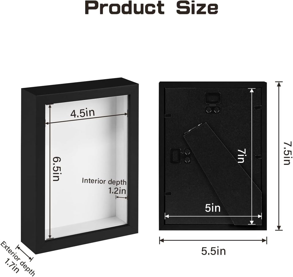 2 Pack 5x7 Small Shadow Box Frame with Glass, Black