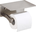 Toilet Paper Holder with Shelf, Adhesive or Screw Wall Mount Toilet Roll Holder for Bathroom, Rustproof Solid Aluminum Commercial Toilet Tissue Holder with Storage, Brushed Nickel